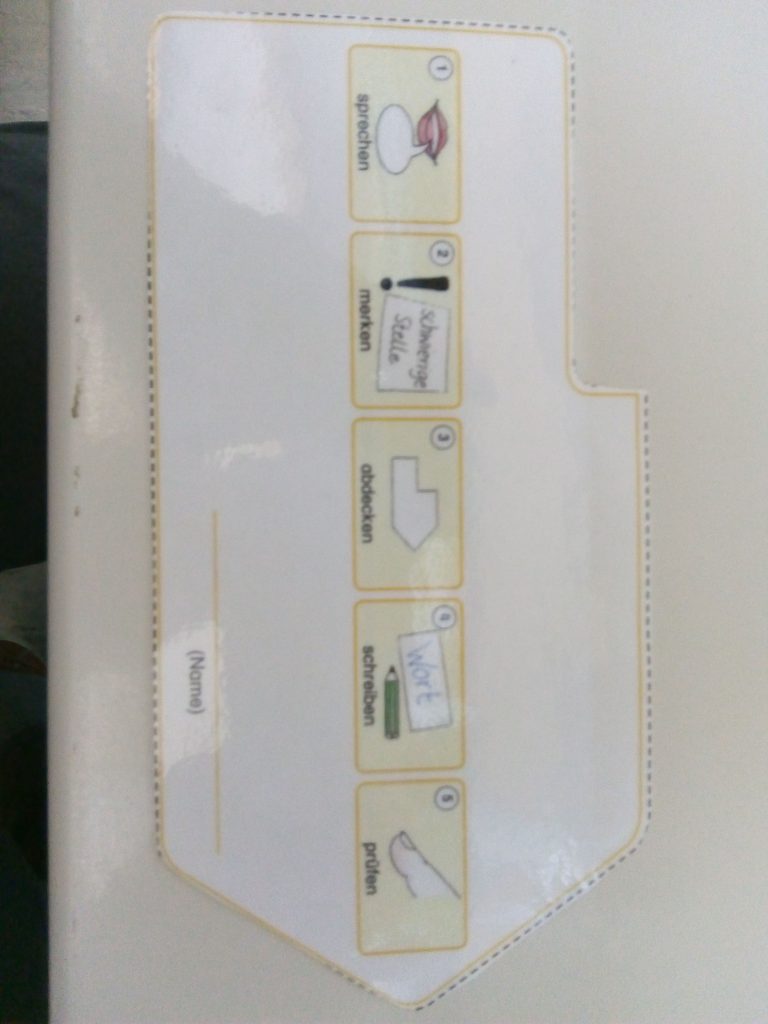 Eine Tabelle mit fünf beschrifteten Bildern: ein Löffel für Löffel, ein schwarzer Marker mit der Aufschrift „Briefpapier“, ein weißes Papier mit der Aufschrift „Adoption“, eine grüne Notiz mit der Aufschrift „Adoption“ und ein weißer Messlöffel Proteinpulver mit der Aufschrift „Protein“.